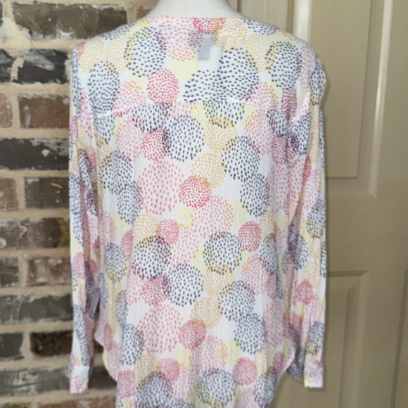 a.n.a A New Approach Pink Blue Yellow Pastel Dot Pattern Wrap Top Relaxed Fit PL - Picture 3 of 10